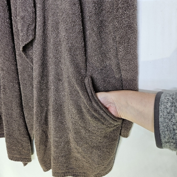 Barefoot Dreams‎ cozychic Brown Open Front Cardigan Sweater Pockets S/M EUC - Picture 7 of 12